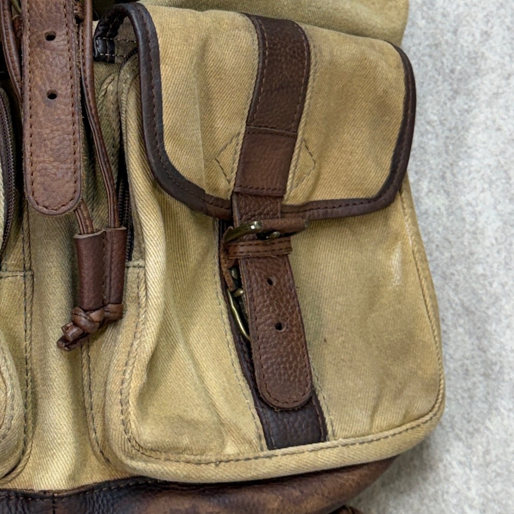 Vintage LL Bean Continental Rucksack Waxed Canvas Leather Backpack Tan Brown 90s - Picture 13 of 16